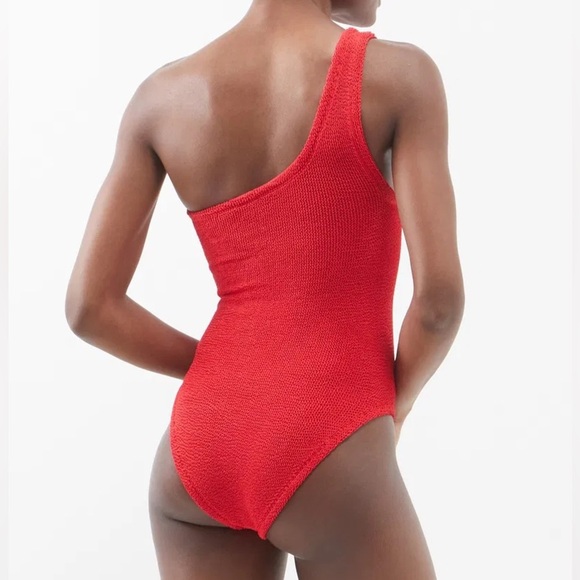 New Hunza G Red Nancy Swimsuit Crinkle One Shoulder Monokini Bikini Stretch - Picture 16 of 16